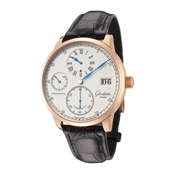 Glashutte Original Senator 1-58-04-04-05-04 Chronometer Regulator 42Mm 18K Rose Gold Black Leather Strap Men'S Watch