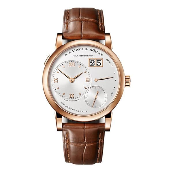 A. Lange And Sohne Lange 1 191.032 Argente Dial Power Reserve 18K Rose Gold Reddish Brown Leather Strap Men'S Watch