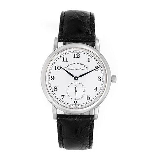 A Lange & Sohne 1815 206.025 Silver Dial 35.9Mm Platinum Case Black Leather Straps Men'S Watch