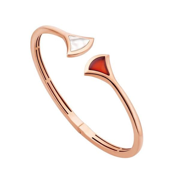 Bvlgari 'Diva'S Dream Bracelet' 18Kt Rose Gold Bangle Set With Mother-Of-Pearl And Carnelian Elements