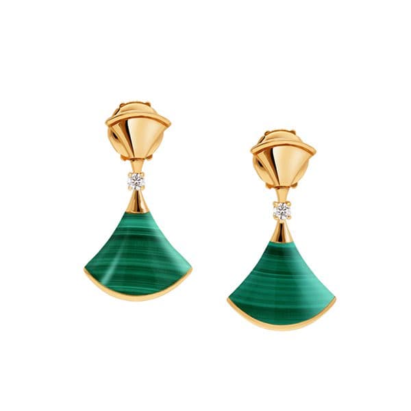 Bvlgari 'Diva'S Dream Earrings' In 18Kt Yellow Gold Set With Malachite And Round Brilliant-Cut Diamonds