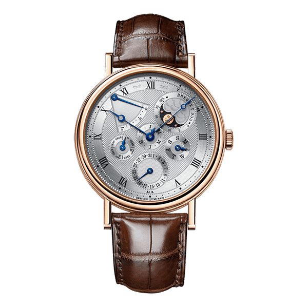 Breguet Classique 5327Br/1E/9V6 Silver Roman Numerals 39Mm 18Kt Rose Gold Brown Leather Straps Men'S Watch