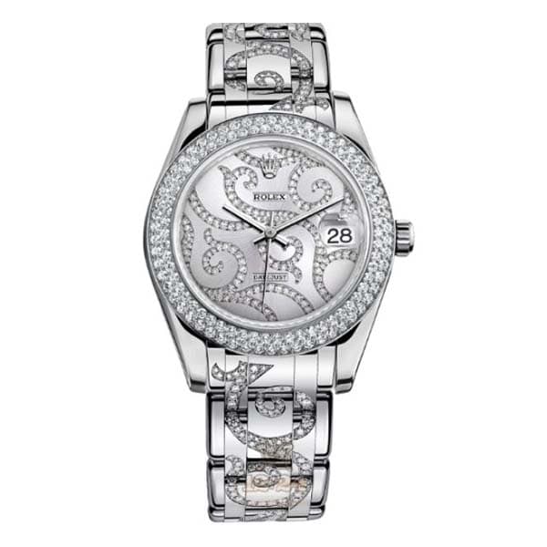 Rolex Pearlmaster Midsize 81299 White Gold Diamond Pave Flamme Watch