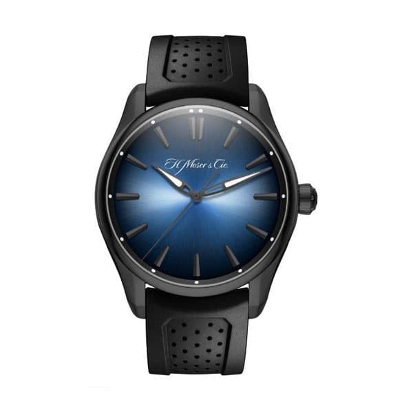H.Moser & Cie. Pioneer 3200-1205 Blue Dial Centre Seconds 42.8Mm Black Rubber Straps Men'S Watch