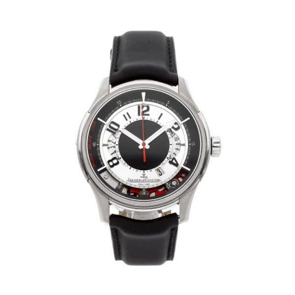 Jaeger Lecoultre Amvox2 Black And Silver Dial Stainless Steel Black Leather Automatic Men'S Watch